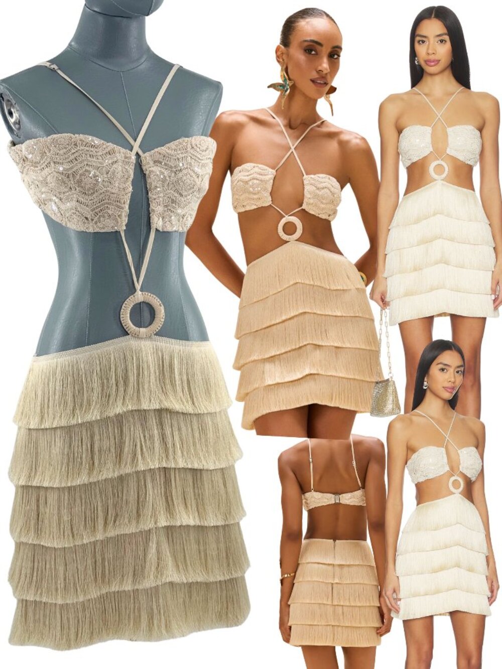 🆕 PATBO 🧿 NWOT Crochet Bloom Cut Out Mini Dress, Beige - Sz US 10 BR 42